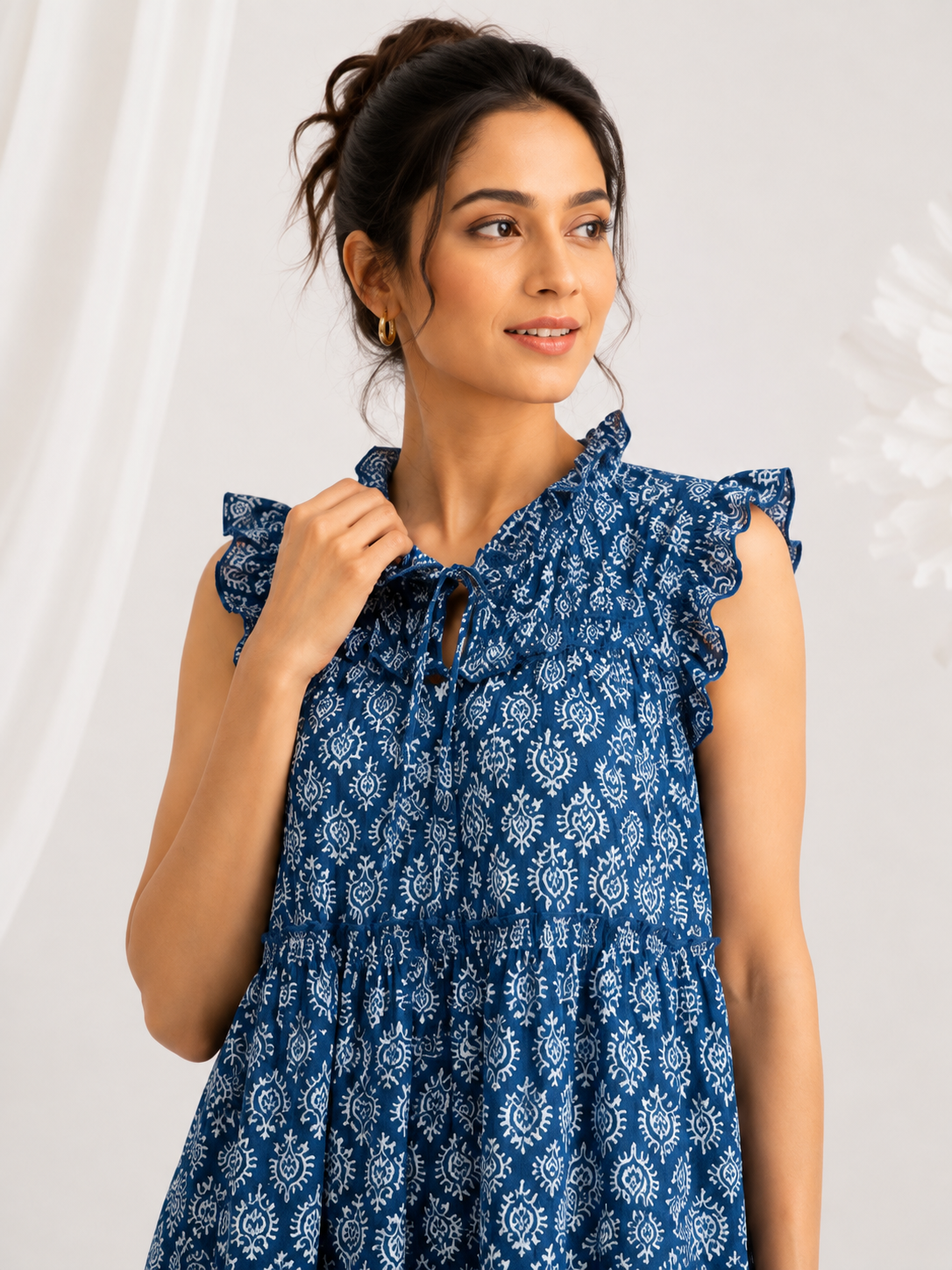 Indigo Navy Blue Cotton Ruffle Dress