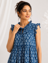 Indigo Navy Blue Cotton Ruffle Dress