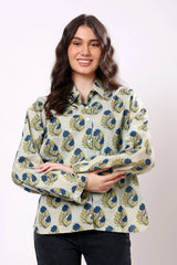 Blue Floral Block Print Cotton Shirt