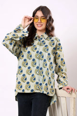Blue Floral Block Print Cotton Shirt