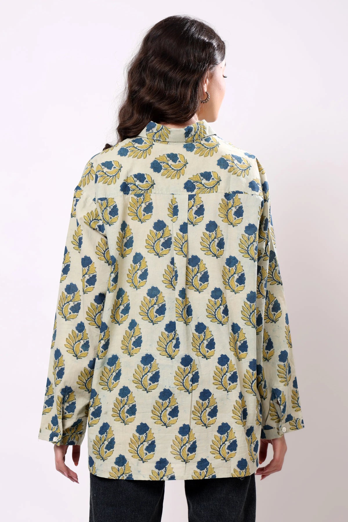 Blue Floral Block Print Cotton Shirt