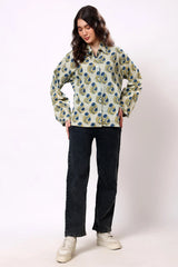 Blue Floral Block Print Cotton Shirt