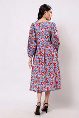 Blue Multicolor Floral Printed Dress