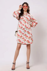 Sajag Coral Mushroom Print Relaxed Shirt Dress