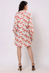 Sajag Coral Mushroom Print Relaxed Shirt Dress