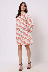 Sajag Coral Mushroom Print Relaxed Shirt Dress