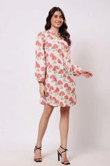 Sajag Coral Mushroom Print Relaxed Shirt Dress