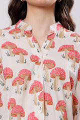 Sajag Coral Mushroom Print Relaxed Shirt Dress