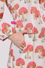 Sajag Coral Mushroom Print Relaxed Shirt Dress