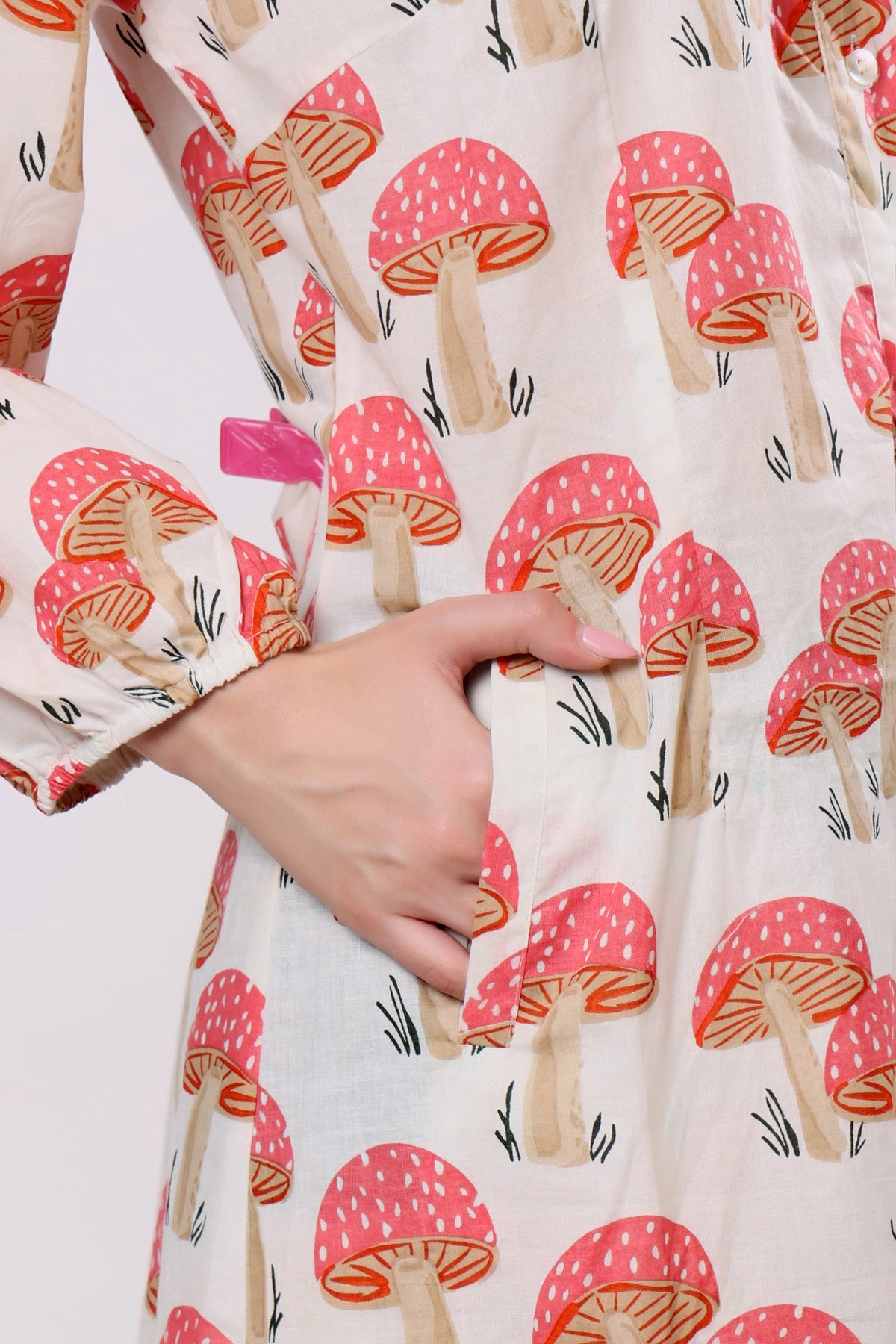 Sajag Coral Mushroom Print Relaxed Shirt Dress