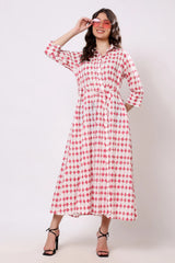 Pink Geometric Print Tie-Waist Midi Dress