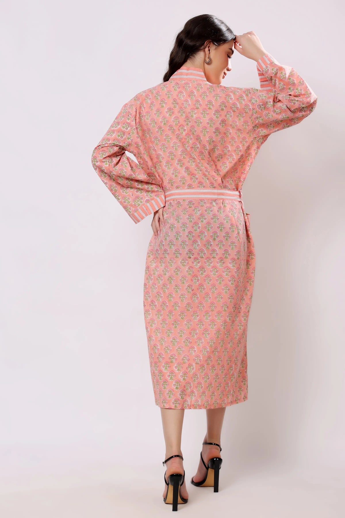 Pink Petal Belted Cotton Midi Dress