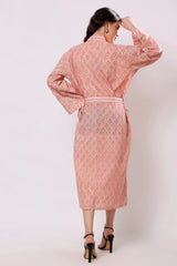 Pink Petal Belted Cotton Midi Dress