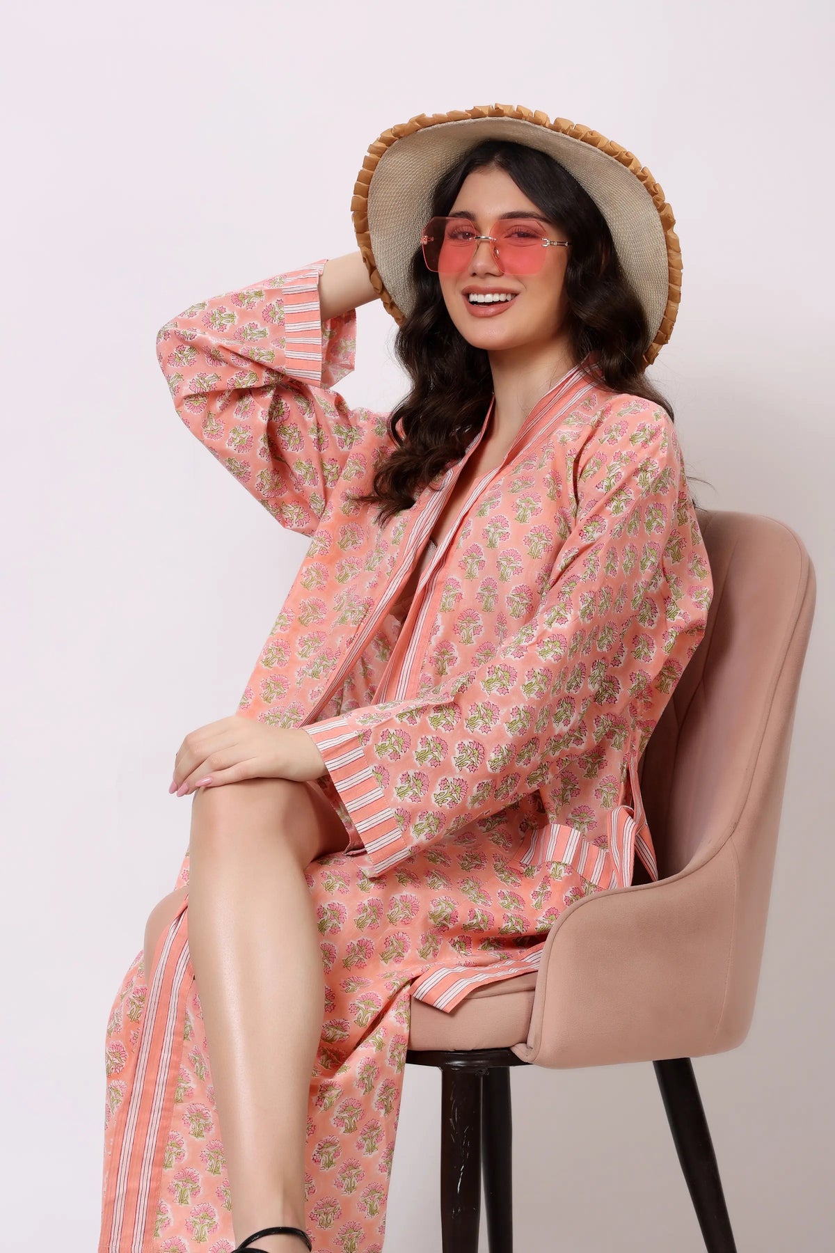 Pink Petal Belted Cotton Midi Dress
