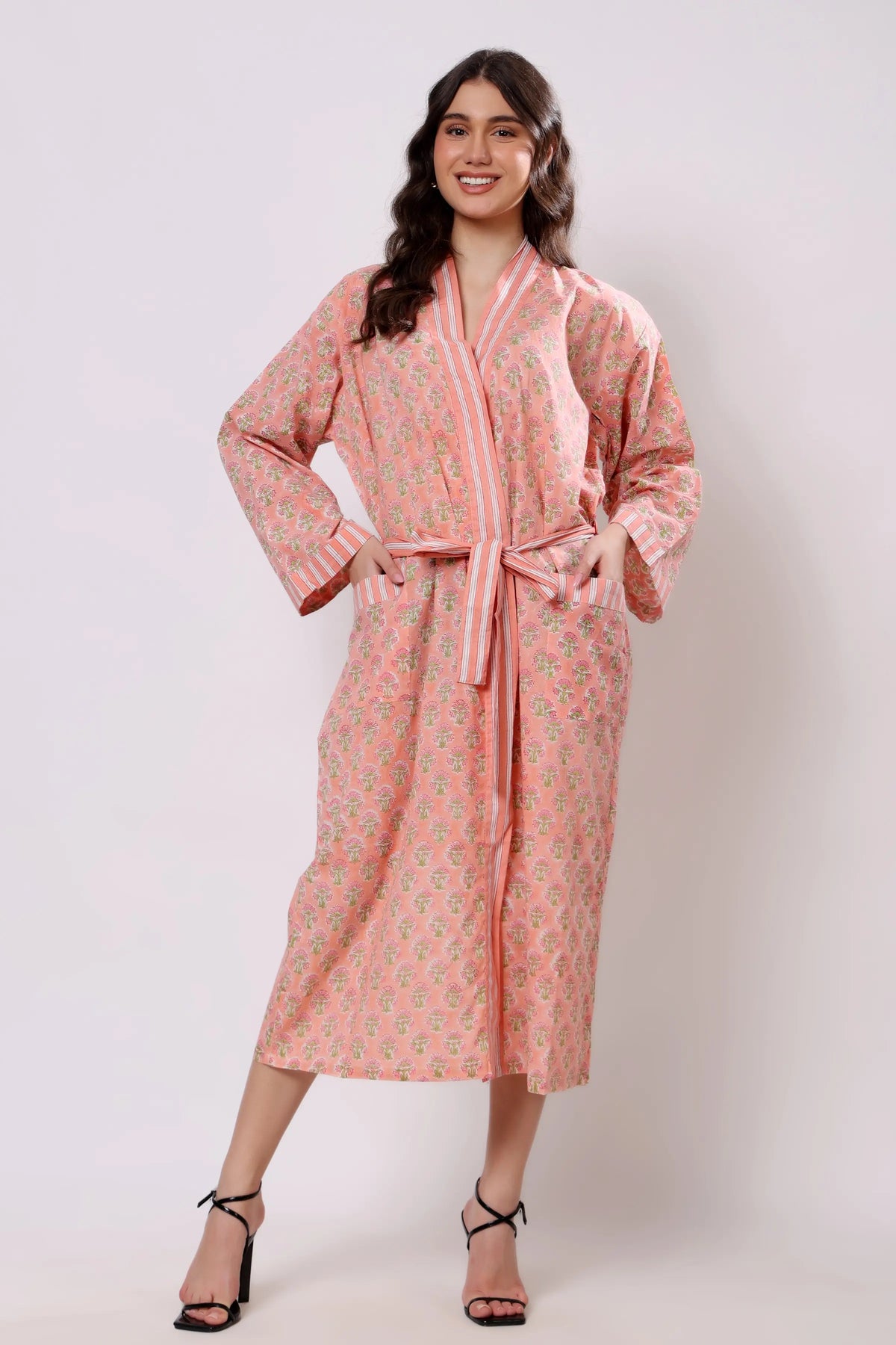 Pink Petal Belted Cotton Midi Dress