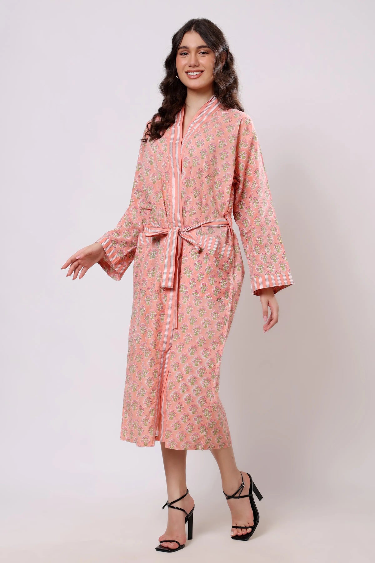 Pink Petal Belted Cotton Midi Dress