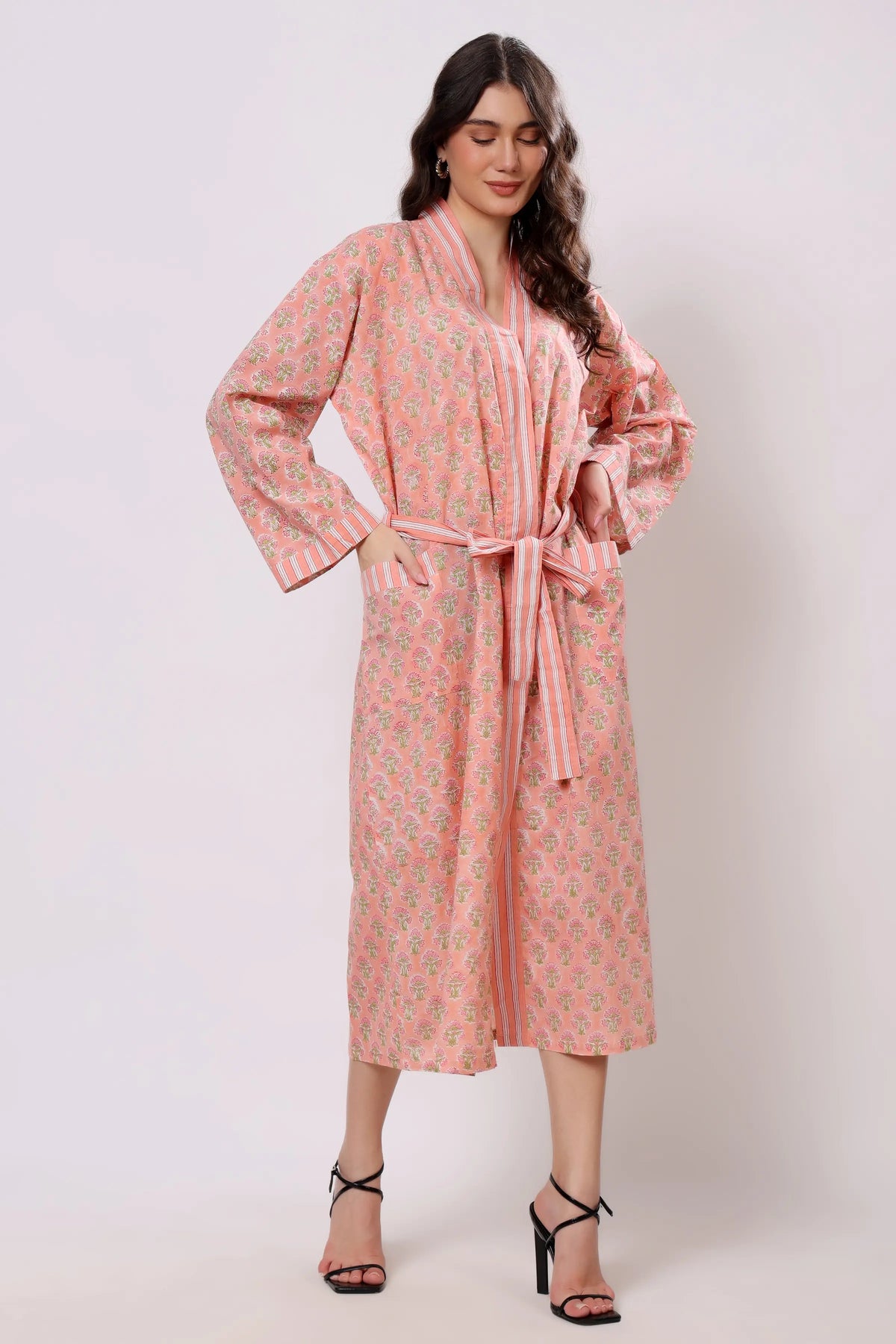 Pink Petal Belted Cotton Midi Dress
