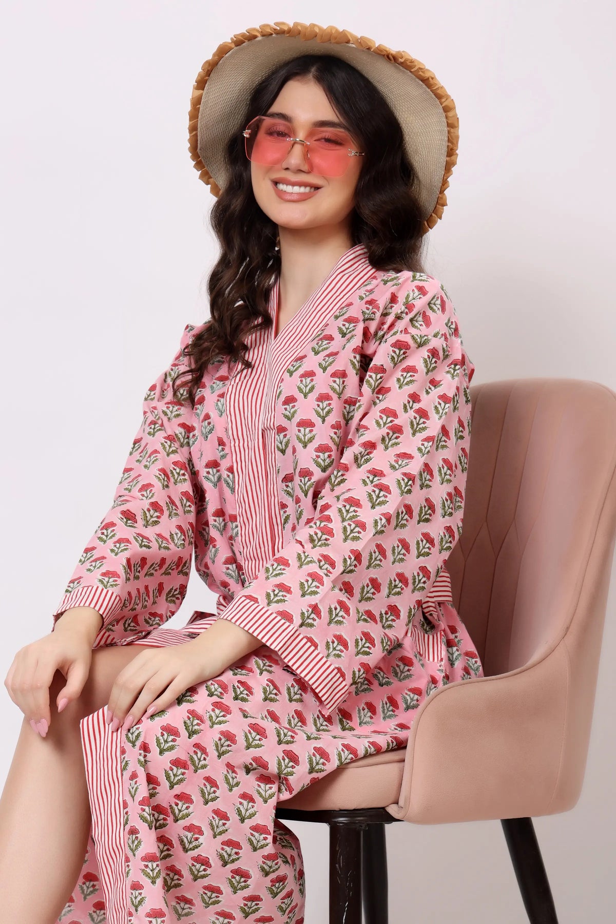 Blush Bloom Belted Midi Dress