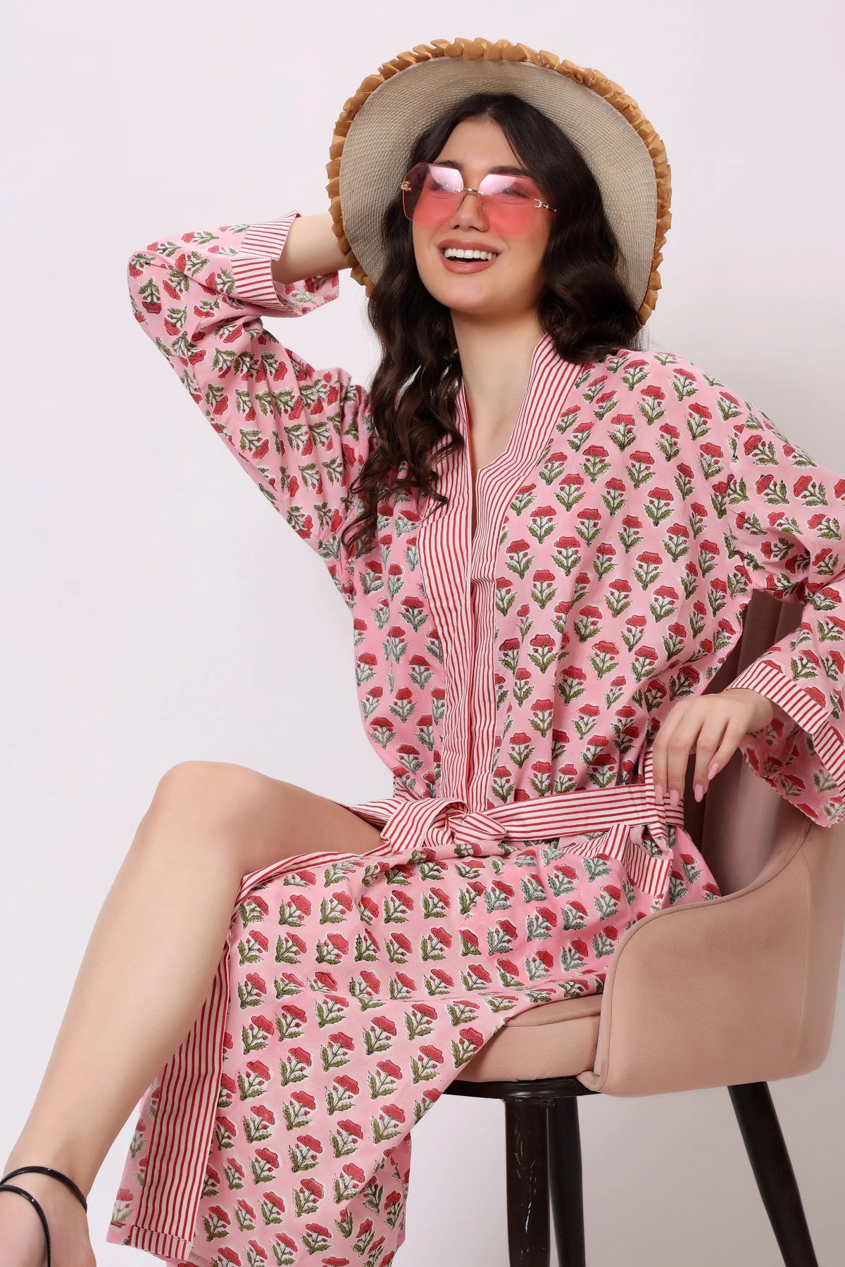 Blush Bloom Belted Midi Dress