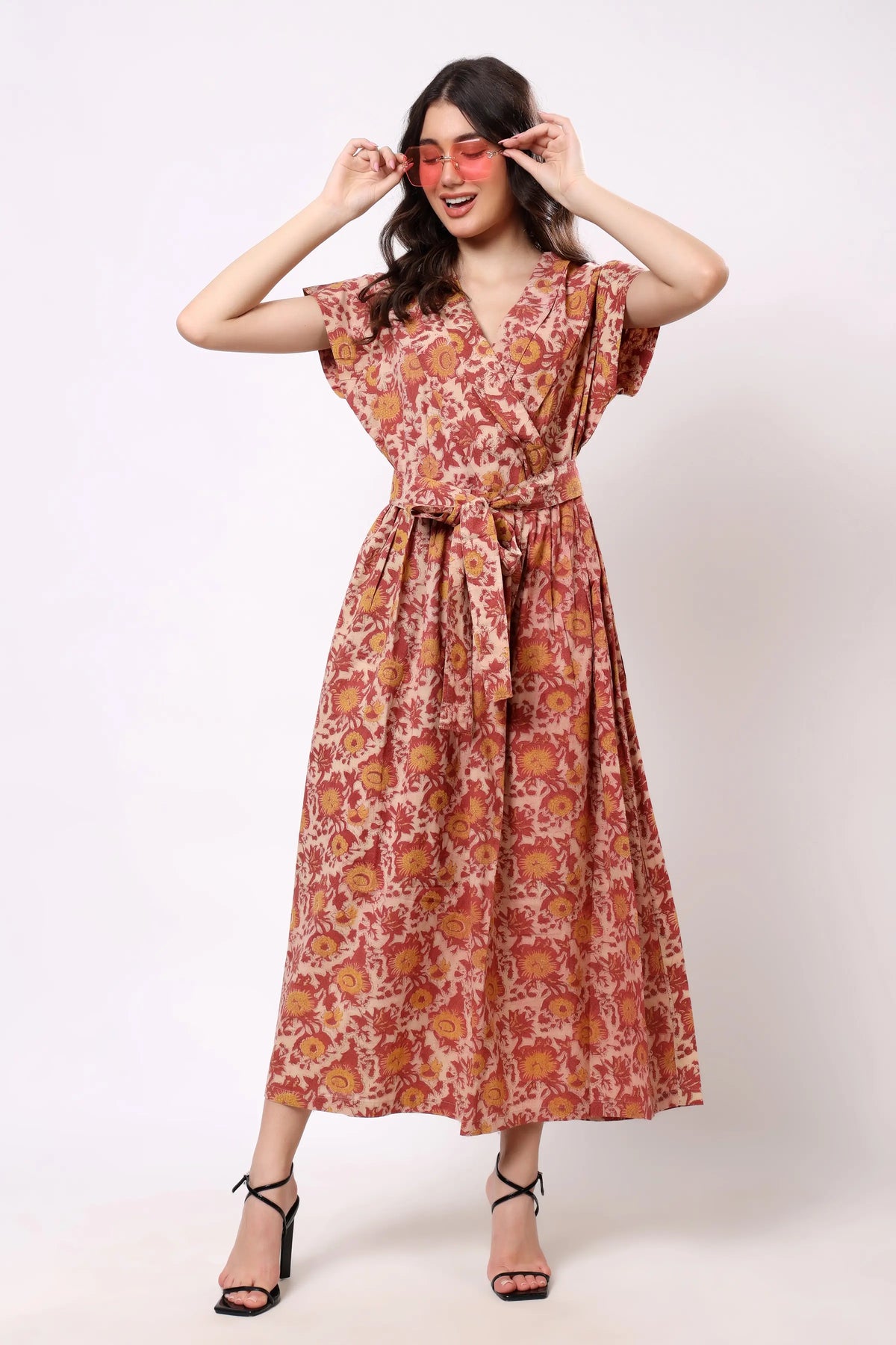 Rose Garden Tie-Waist Midi Dress