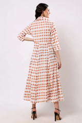 Rust Geometric Print Collared Midi Dress