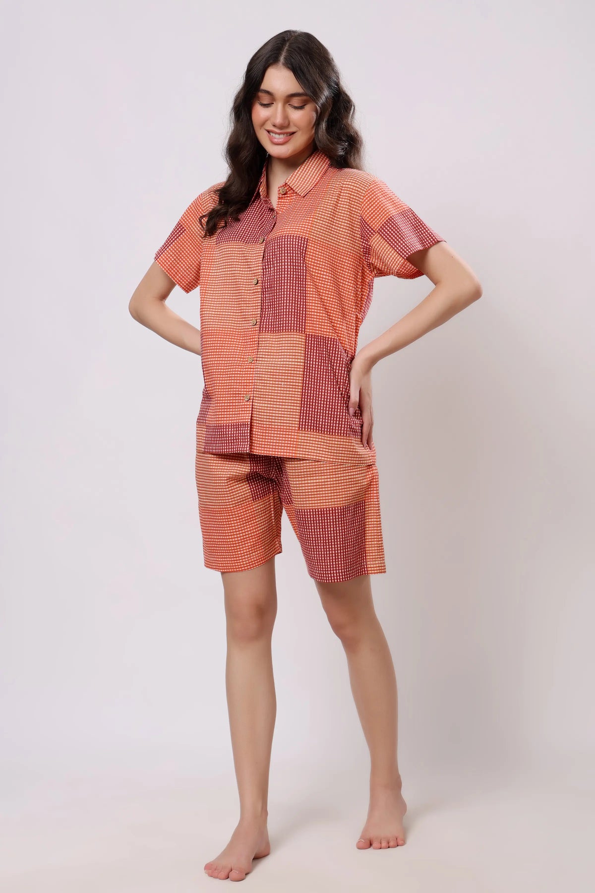 Rust Orange Checked Cotton Co-ord Set
