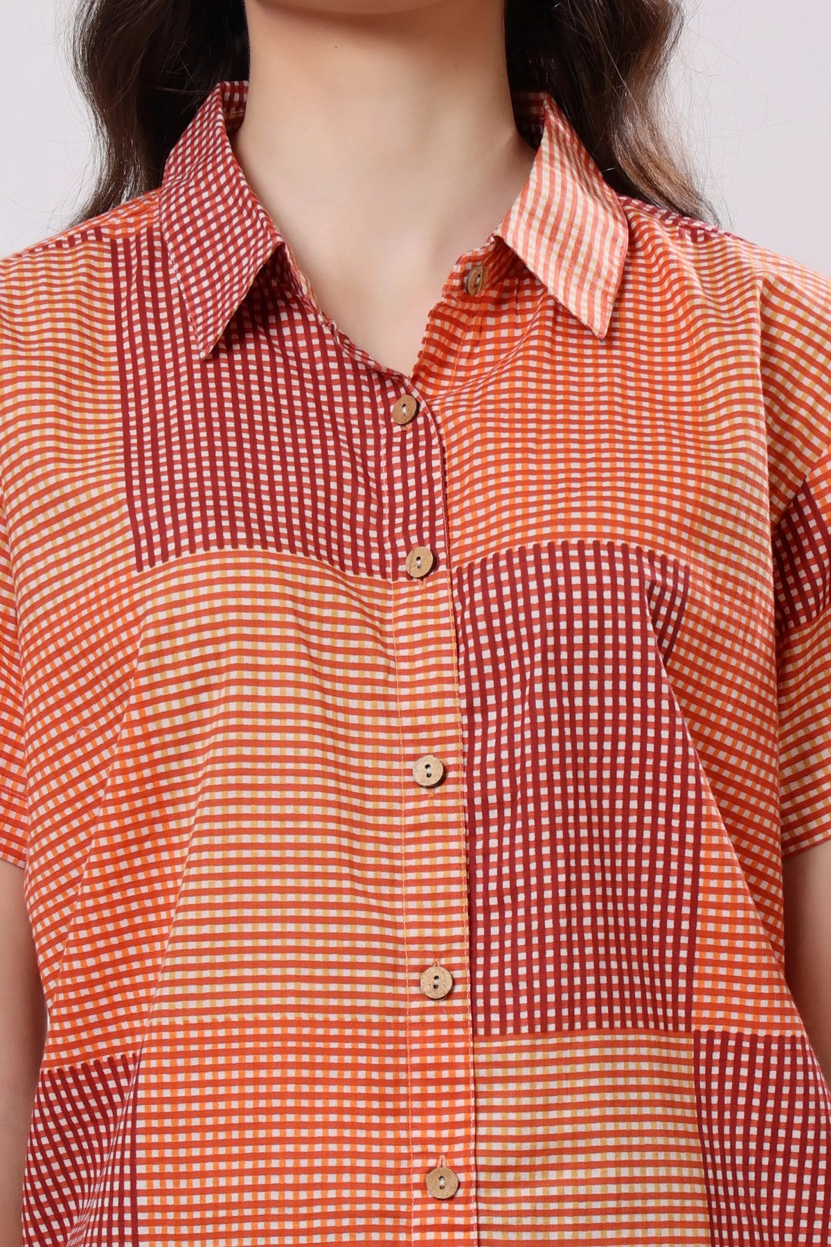 Rust Orange Checked Cotton Co-ord Set