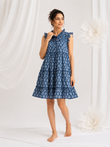 Indigo Navy Blue Cotton Ruffle Dress