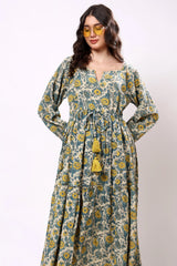 Sajag Blue Floral Gathered-Waist Tiered Maxi Dress