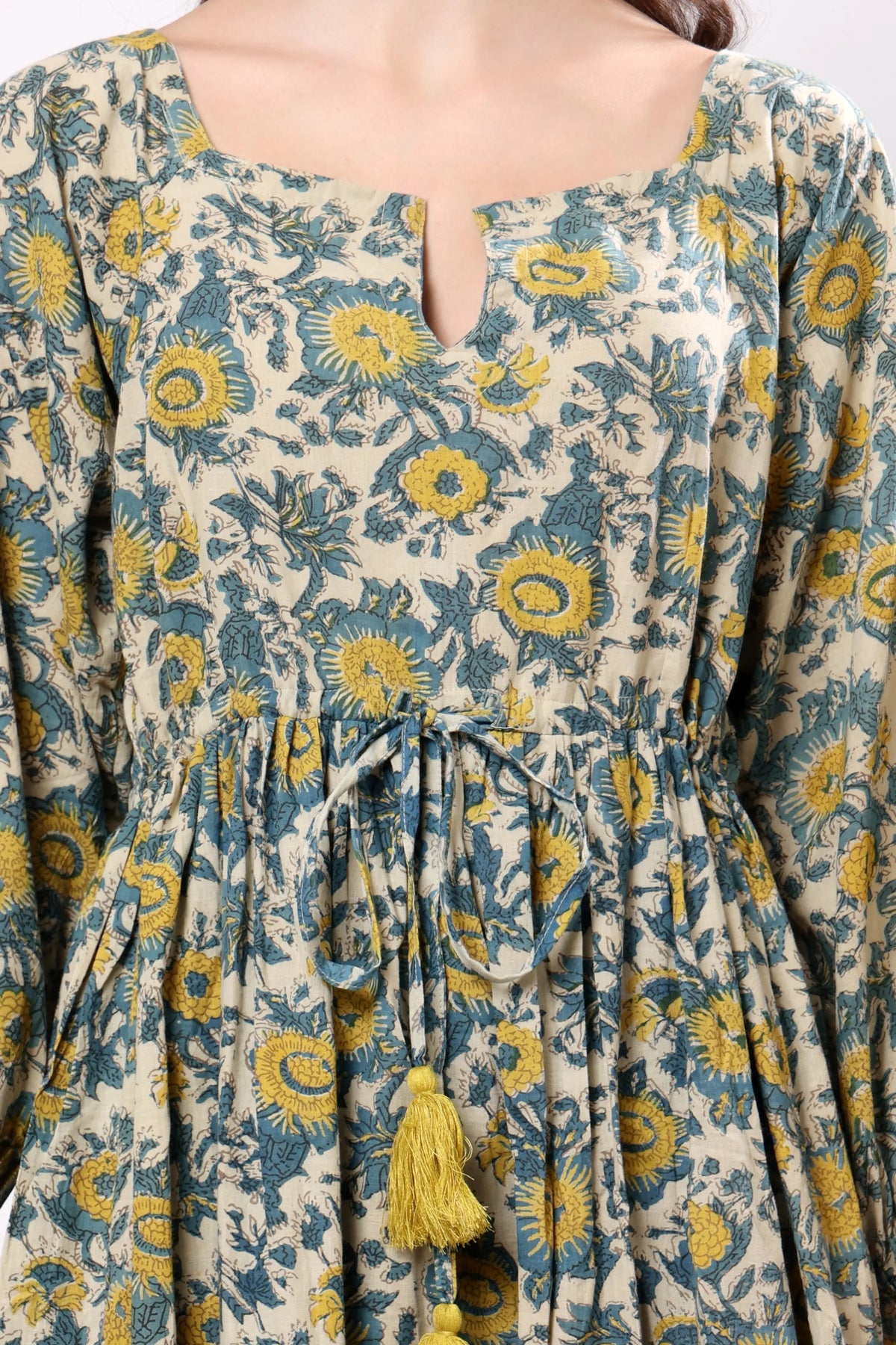 Sajag Blue Floral Gathered-Waist Tiered Maxi Dress