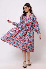 Sajag Gulbahar Indigo Bloom Cotton Maxi Dress