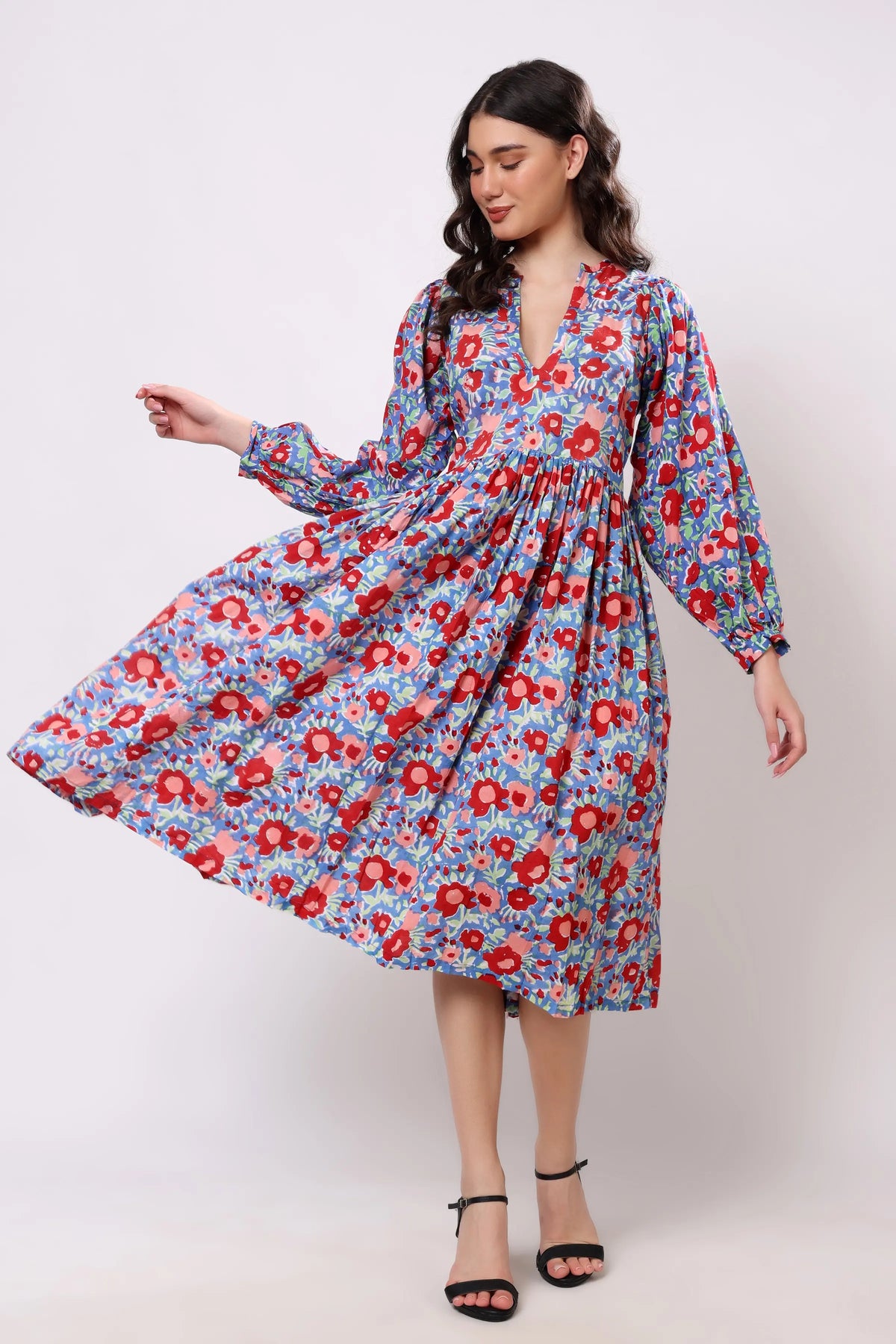 Sajag Gulbahar Indigo Bloom Cotton Maxi Dress