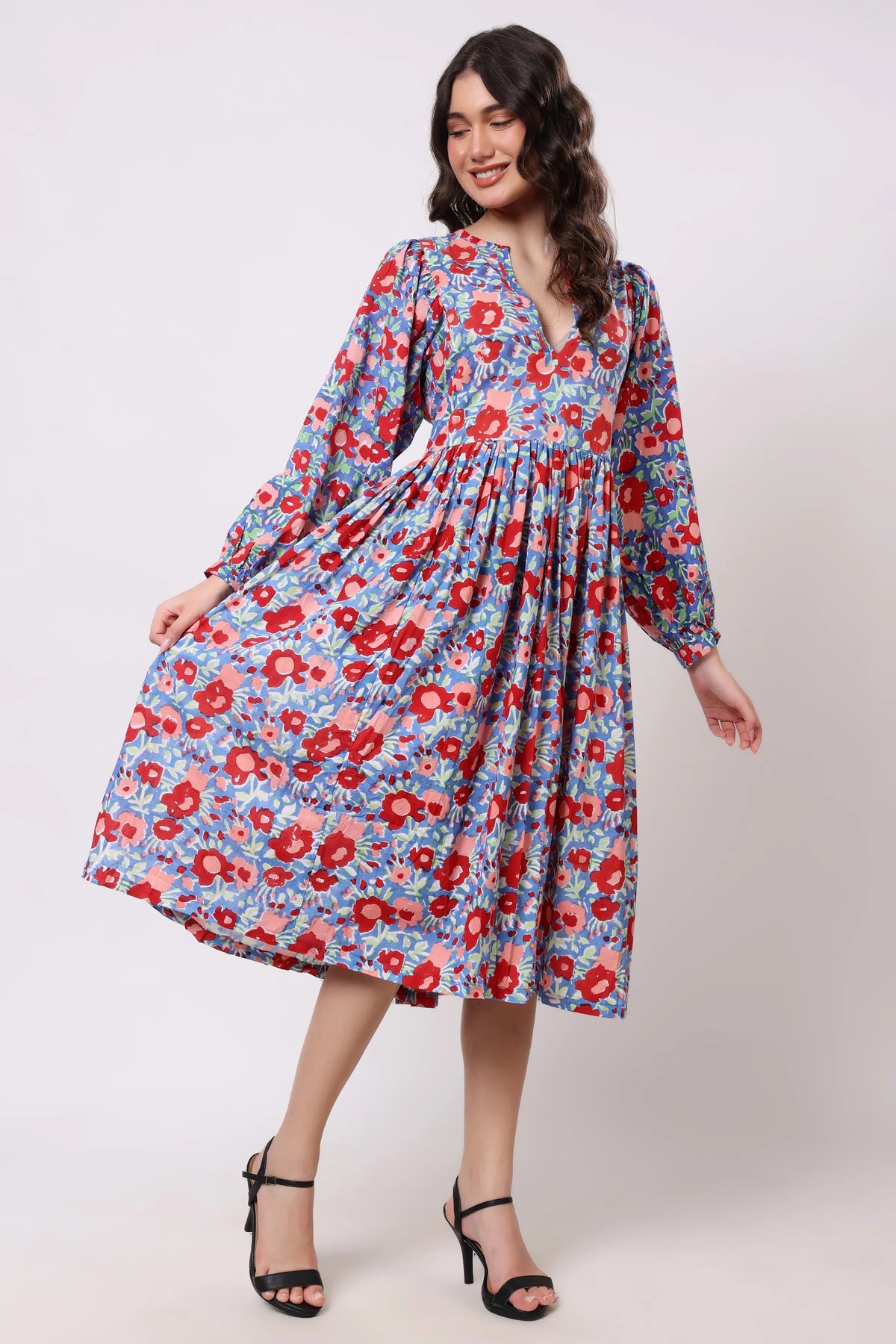 Sajag Gulbahar Indigo Bloom Cotton Maxi Dress