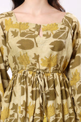 Sajag Mustard Floral Print Tie-Waist Tiered Maxi Dress