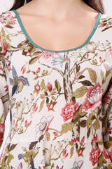 Sajag Off-White Floral Print Gathered-Waist Midi Dress