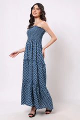 Sajag Indigo Dot Cotton Tiered Maxi Dress