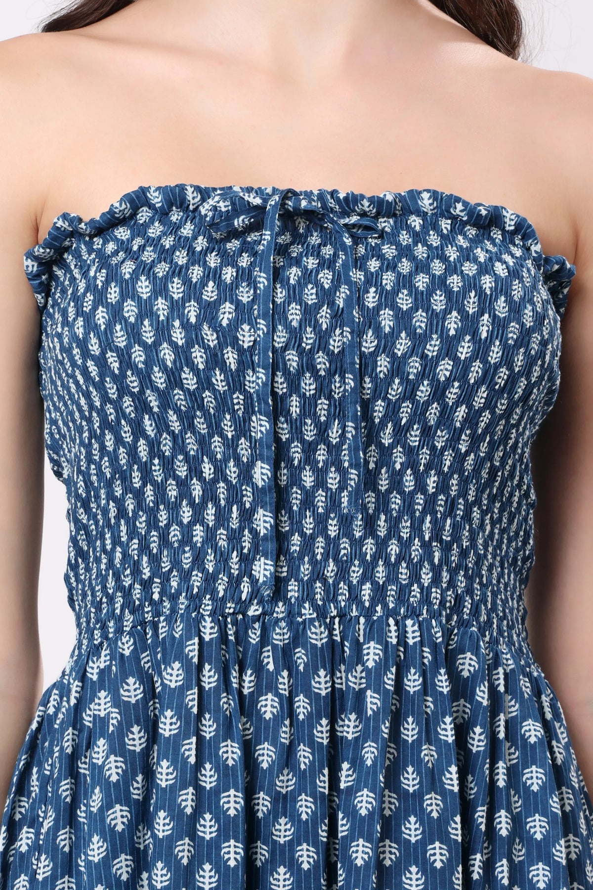 Sajag Indigo Dot Cotton Tiered Maxi Dress