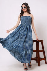 Sajag Indigo Dot Cotton Tiered Maxi Dress