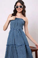 Sajag Indigo Dot Cotton Tiered Maxi Dress