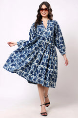 Sajag Ivory Botanical Print Gathered-Waist Maxi Dress