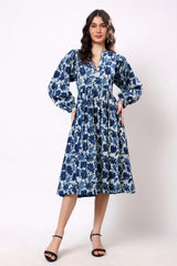 Sajag Ivory Botanical Print Gathered-Waist Maxi Dress
