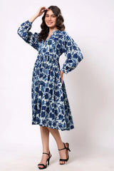 Sajag Ivory Botanical Print Gathered-Waist Maxi Dress