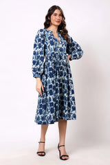 Sajag Ivory Botanical Print Gathered-Waist Maxi Dress