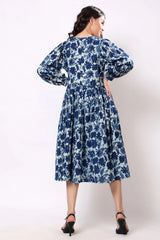 Sajag Ivory Botanical Print Gathered-Waist Maxi Dress