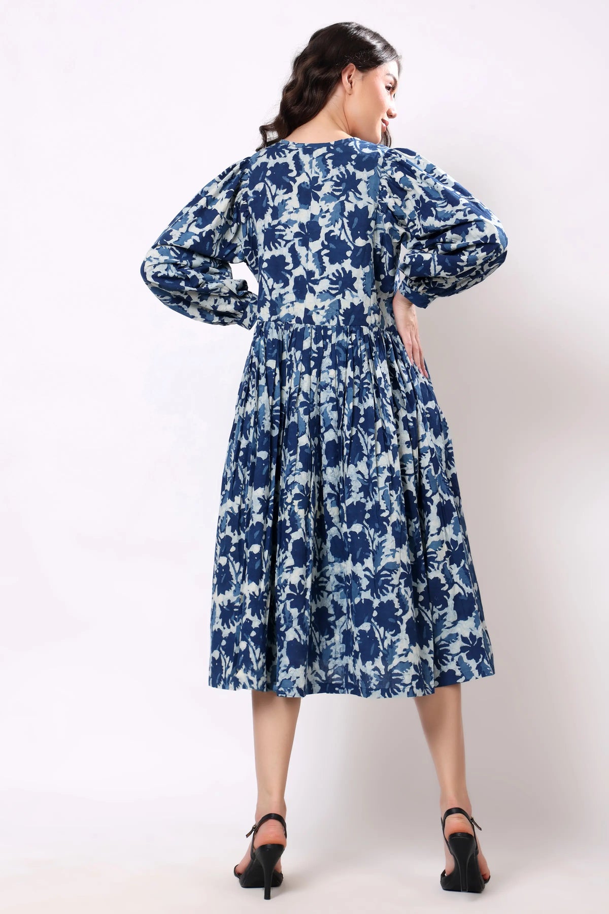 Sajag Ivory Botanical Print Gathered-Waist Maxi Dress