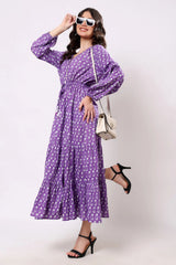 Sajag Lavender Ditsy Cotton V-Neck Tiered Maxi Dress