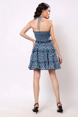 Sajag Neel Indigo Block-Print Ruffle Dress